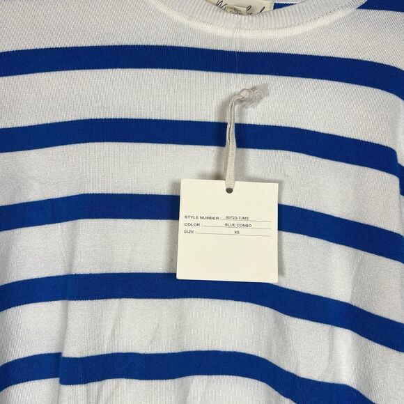 Marled Ivory Drop Shoulder sweater blue white stripes. XS NWT sailor anchor - Picture 2 of 8